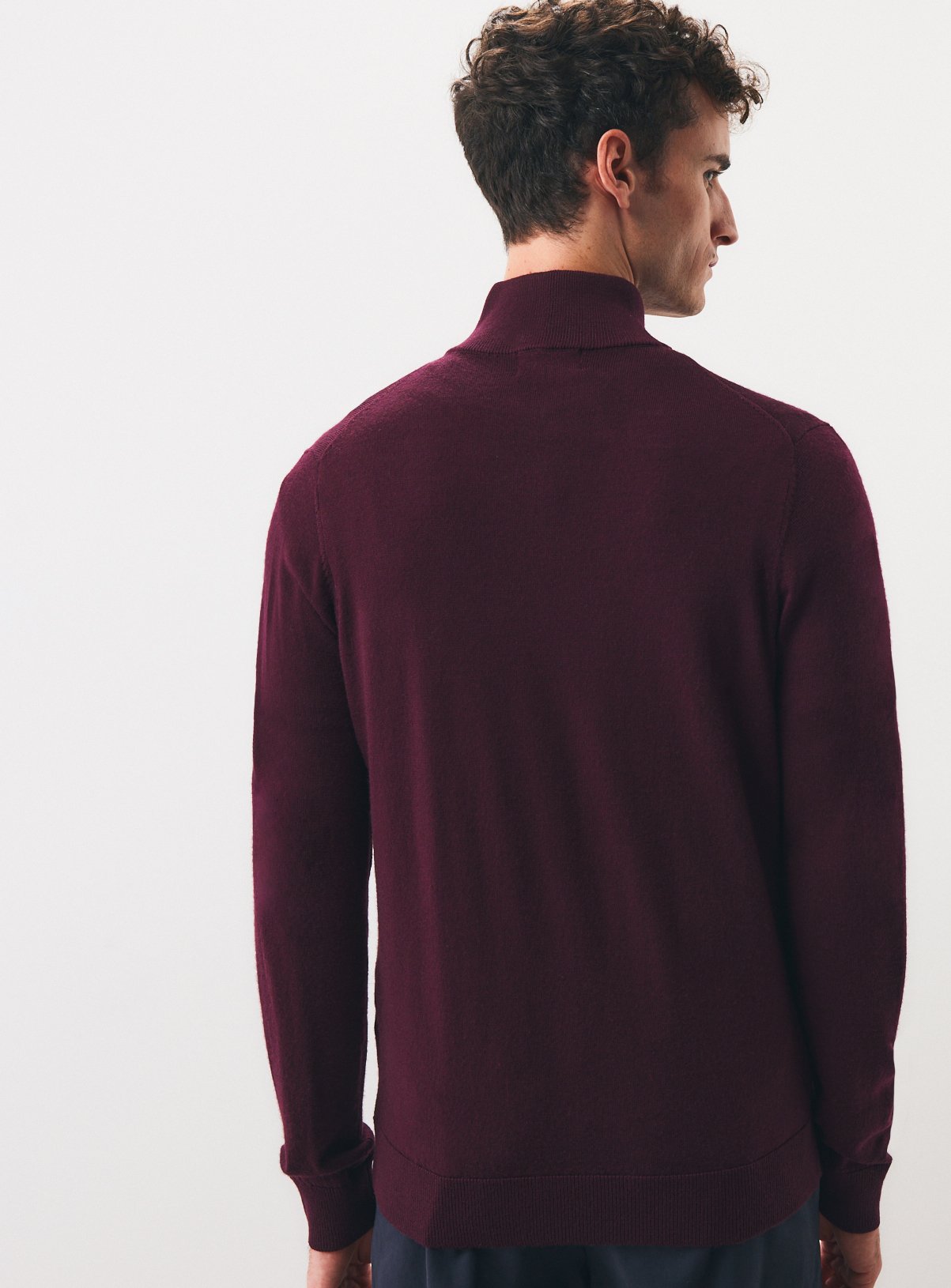 Dark Red Merino Wool Half-Zip Jumper M - Image 5 thumbnail